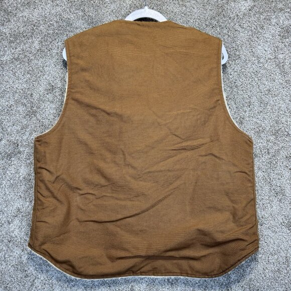 Vintage Carhartt 6SV Hunting Vest Mens XL Brown Sherpa Lined Duck Canvas Pockets - Picture 2 of 9